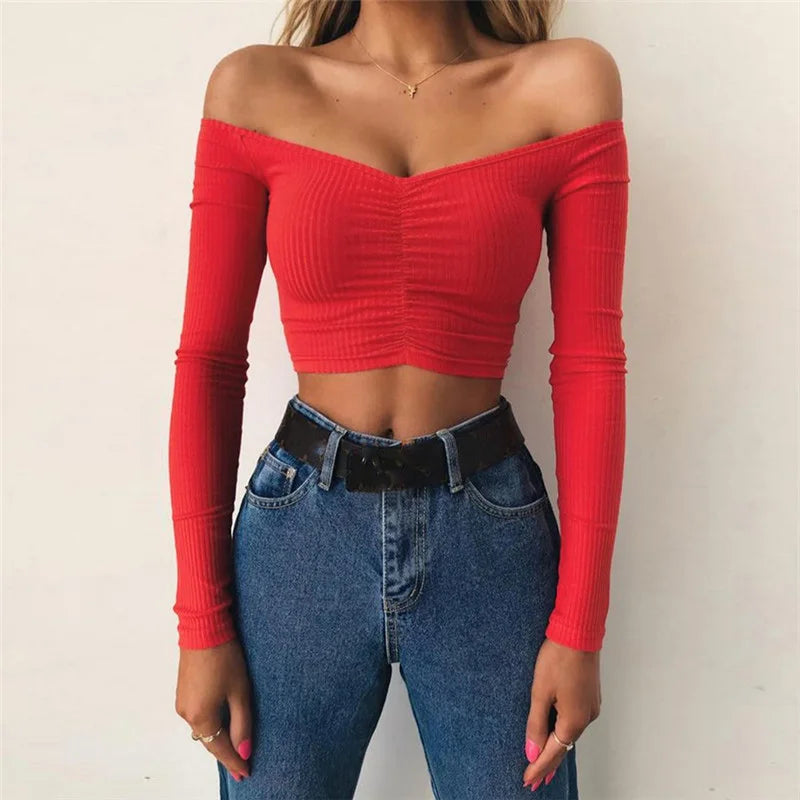 Off Shoulder Crop Top Women