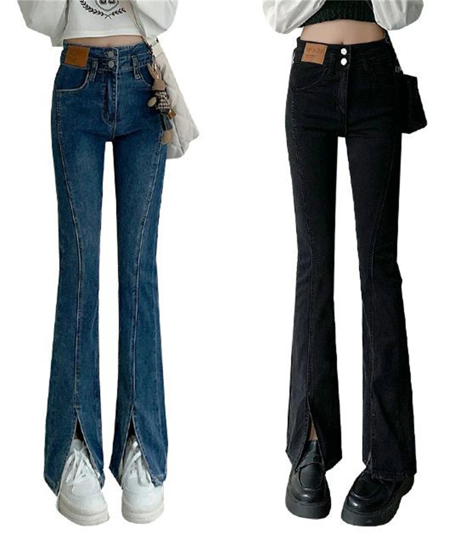 Thicken Button Skinny Denim Pants Winter