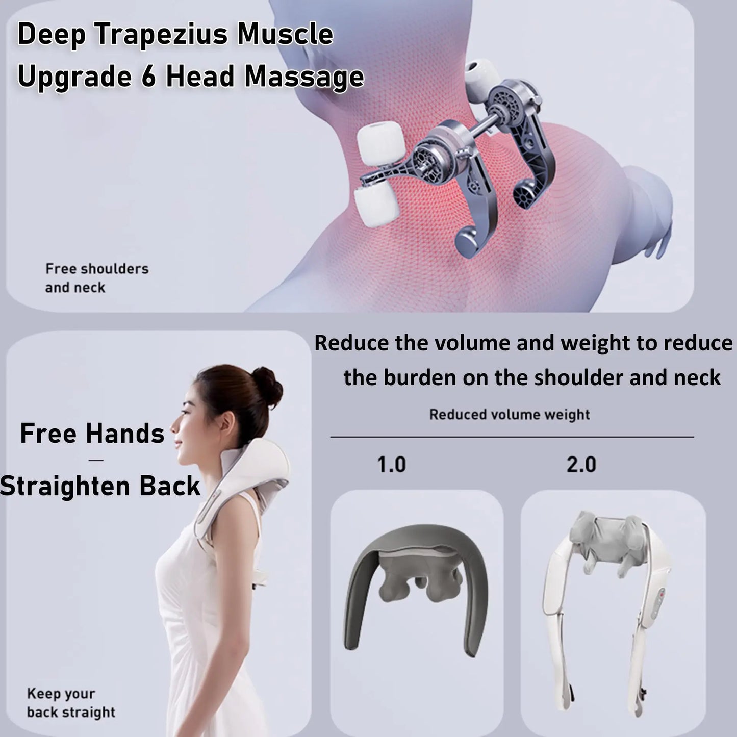 Neck Massager For Pain Relief Rechargeable Trapezius Muscle Kneading  Shoulder