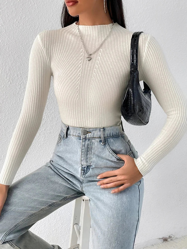 Solid White and Black Tops Sweaters