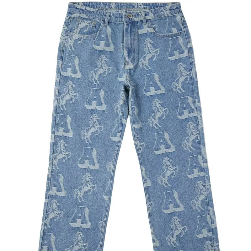 Hip-hop jacquard denim jeans